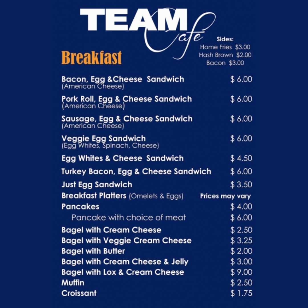 team cafe breakfast menu team85 fitness and wellness